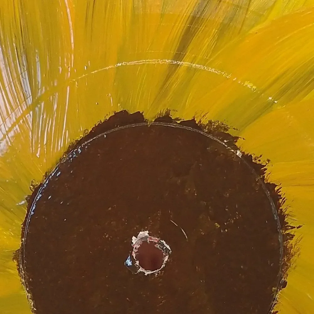 Hand Crafted Sunflower Hanging Wall Clock Analog  Vinyl Record Fluid Art Decor